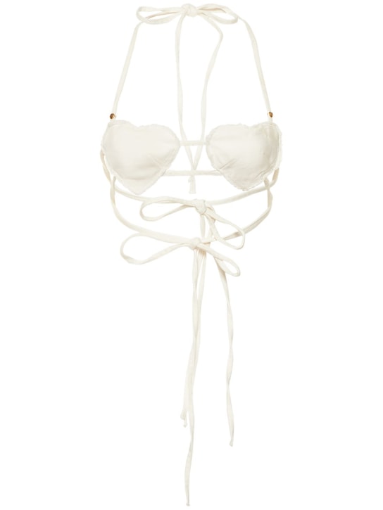 Blumarine: Soutien-gorge en denim de coton - Blanc - women_0 | Luisa Via Roma