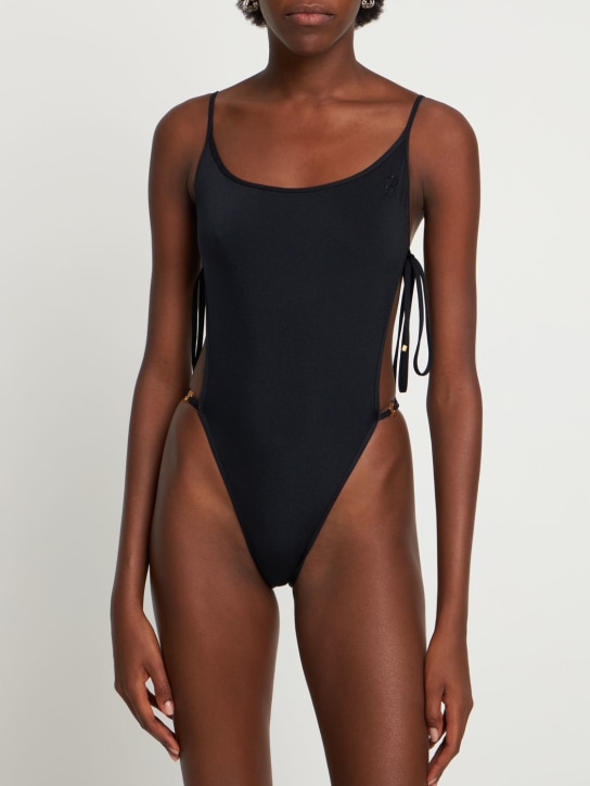 Blumarine: Side ties onepiece swimsuit - Black - women_1 | Luisa Via Roma