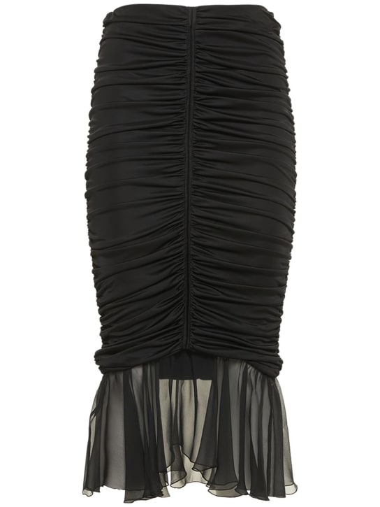 Blumarine: Jupe midi drapée en jersey et mousseline - Noir - women_0 | Luisa Via Roma