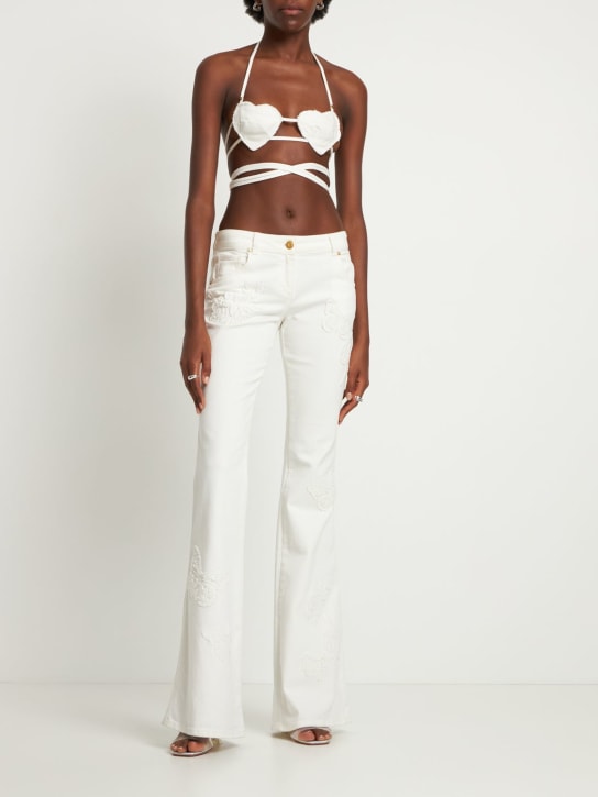 Blumarine: Jean évasé en denim brodé taille basse - Blanc - women_1 | Luisa Via Roma