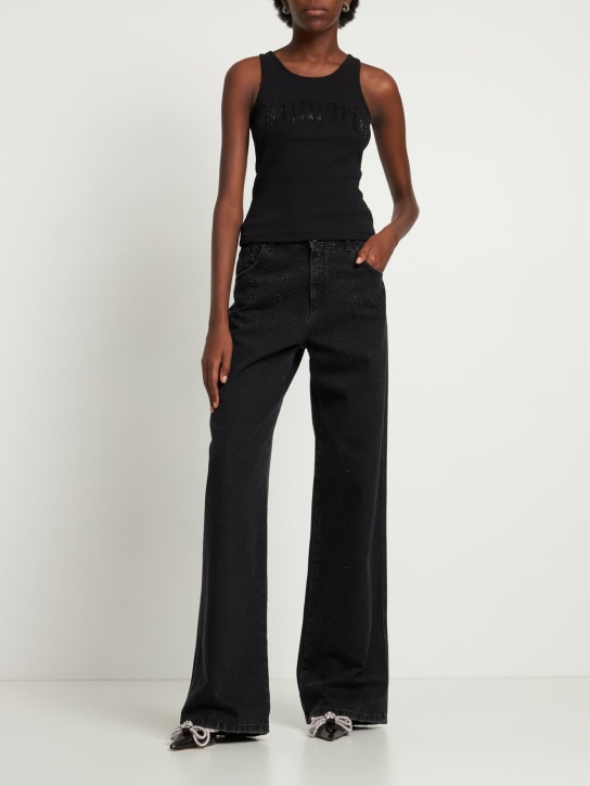 Blumarine: Jeans anchos de denim - Negro - women_1 | Luisa Via Roma