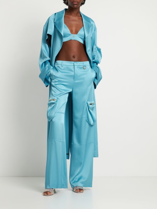 Blumarine: Pantaloni cargo larghi in raso - Blu - women_1 | Luisa Via Roma