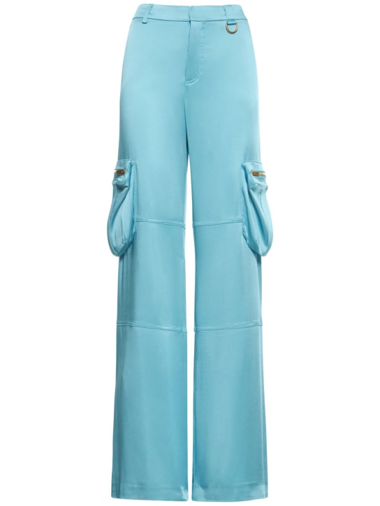 Blumarine: Pantaloni cargo larghi in raso - Blu - women_0 | Luisa Via Roma