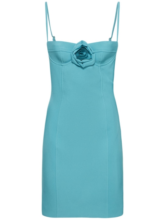 Blumarine: Crepe flower detail mini dress - Light Blue - women_0 | Luisa Via Roma