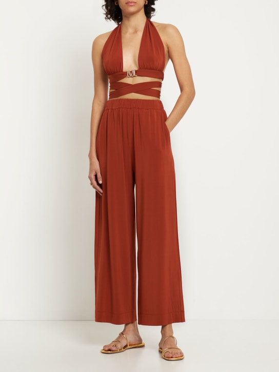 Max Mara: 光滑粘胶纤维平纹针织阔腿裤 - 土陶色 - women_1 | Luisa Via Roma