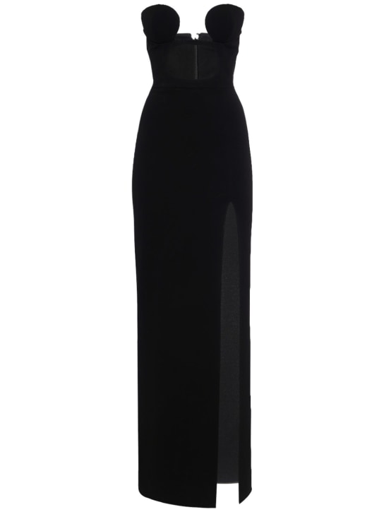 Nensi Dojaka: 镂空绉纱无肩带长连衣裙 - 黑色 - women_0 | Luisa Via Roma