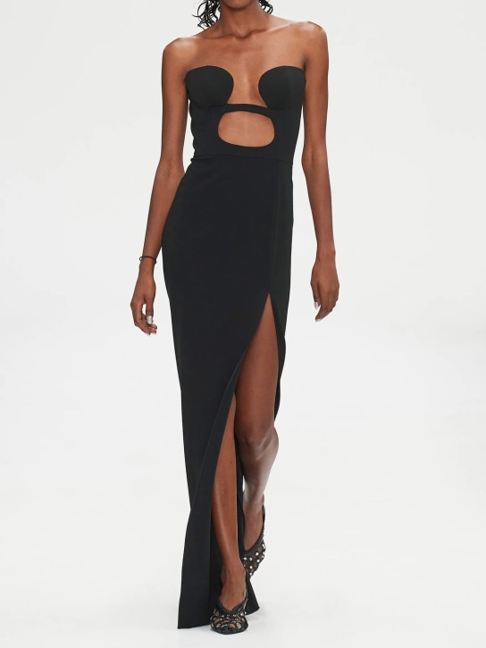 Nensi Dojaka: 镂空绉纱无肩带长连衣裙 - 黑色 - women_1 | Luisa Via Roma