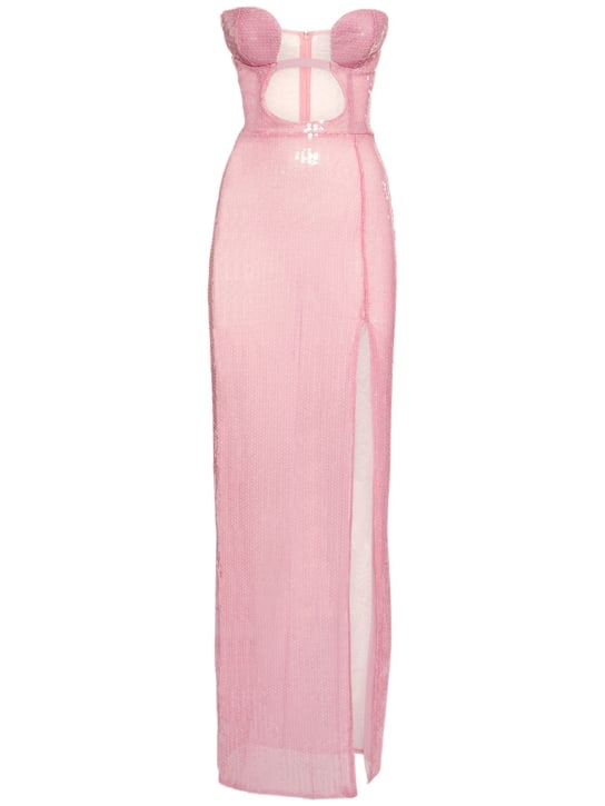 Nensi Dojaka: Sequin embellished cutout gown w/ slit - Pink - women_0 | Luisa Via Roma