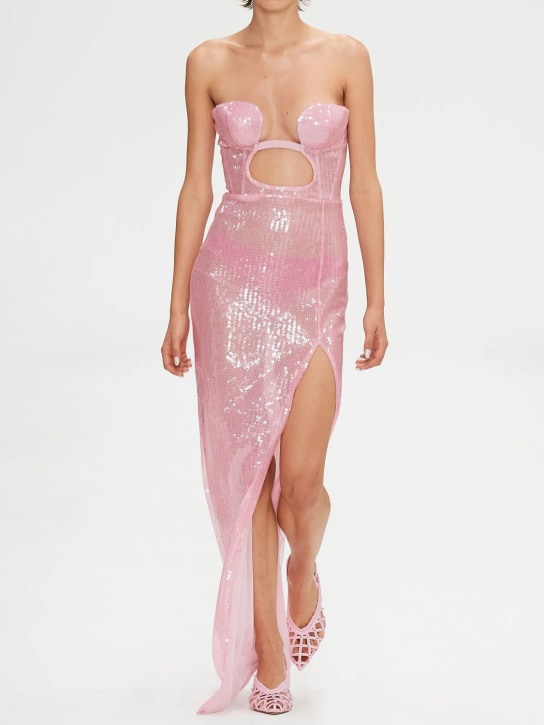 Nensi Dojaka: Sequin embellished cutout gown w/ slit - Pink - women_1 | Luisa Via Roma