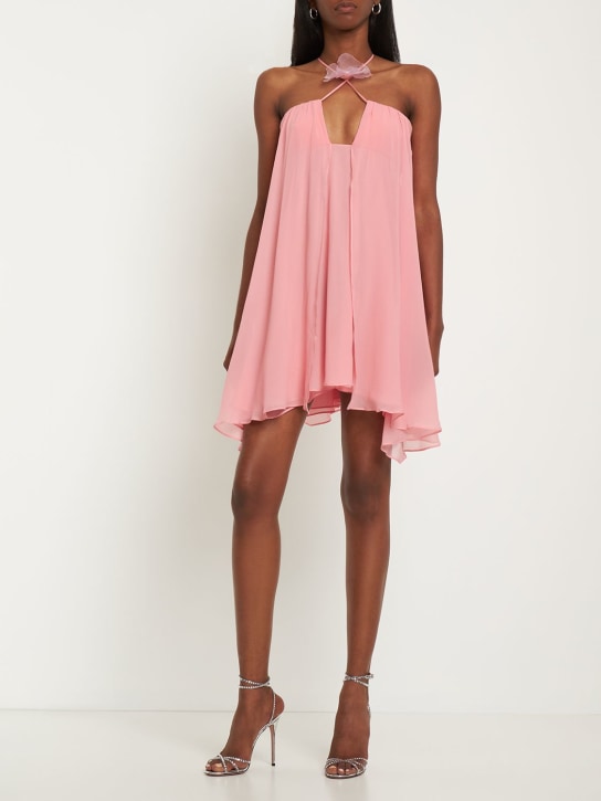 Nensi Dojaka: Vestido corto de seda georgette - Rosa - women_1 | Luisa Via Roma