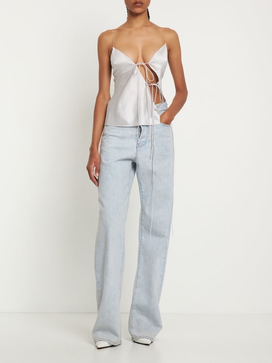 Christopher Esber: Cutout silk satin top w/ chain straps - Silver - women_1 | Luisa Via Roma