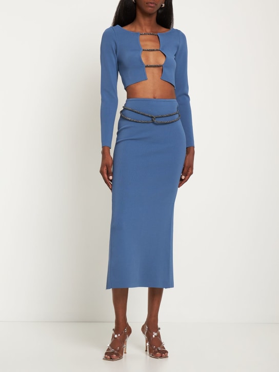 Christopher Esber: Falda larga de punto elástico con cristales - Azul - women_1 | Luisa Via Roma