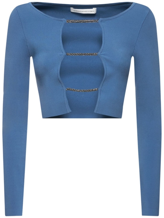 Christopher Esber: Haut en jersey côtelé ajouré avec cristaux - Bleu - women_0 | Luisa Via Roma