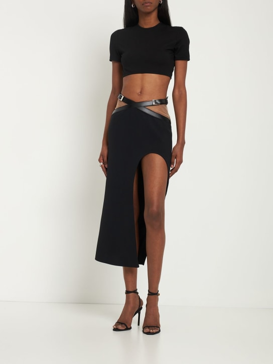 David Koma: Leather cross & cady arch cut midi skirt - Black - women_1 | Luisa Via Roma