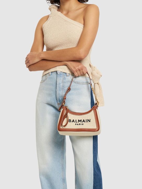 Balmain: B-army canvas & leather shoulder bag - women_1 | Luisa Via Roma