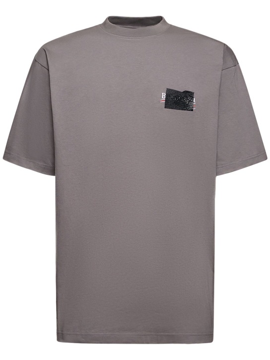 Balenciaga: Camiseta de algodón con logo grabado - Smoked Grey - men_0 | Luisa Via Roma
