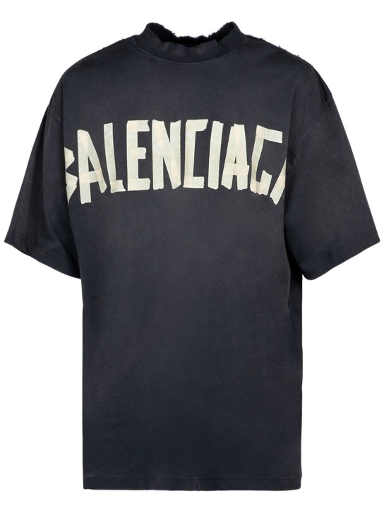 Balenciaga: T-shirt in cotone effetto vintage - Nero Delave' - men_0 | Luisa Via Roma
