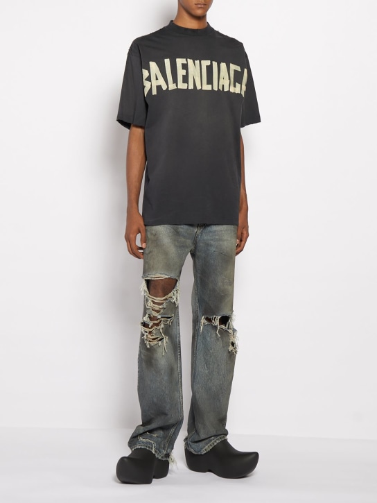 Balenciaga: 复古效果棉质T恤 - 水洗黑色 - men_1 | Luisa Via Roma