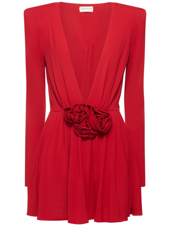 Magda Butrym: V neck jersey mini dress w/ roses - Red - women_0 | Luisa Via Roma