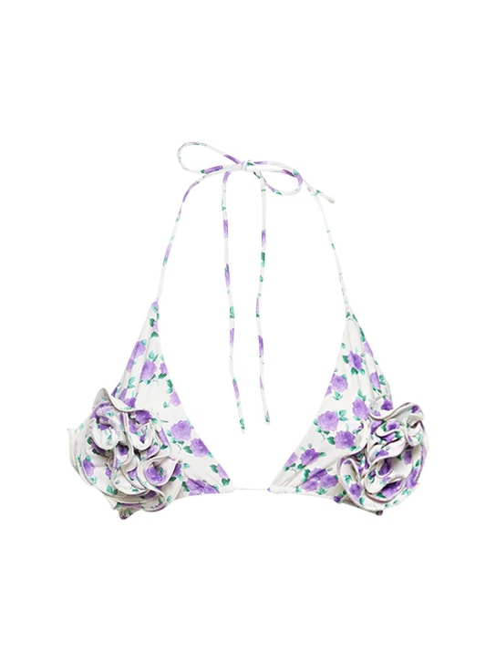 Magda Butrym: Printed 3D flower triangle bikini top - Violet - women_0 | Luisa Via Roma
