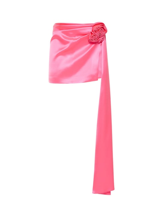 Silk satin draped mini skirt w/ flower - Thumbnail 1