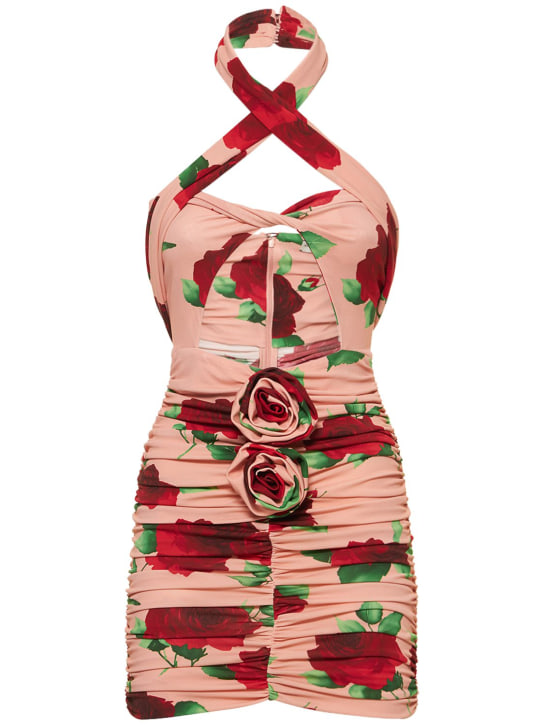 Magda Butrym: Vestido corto de jersey con aberturas - Pink Print - women_0 | Luisa Via Roma