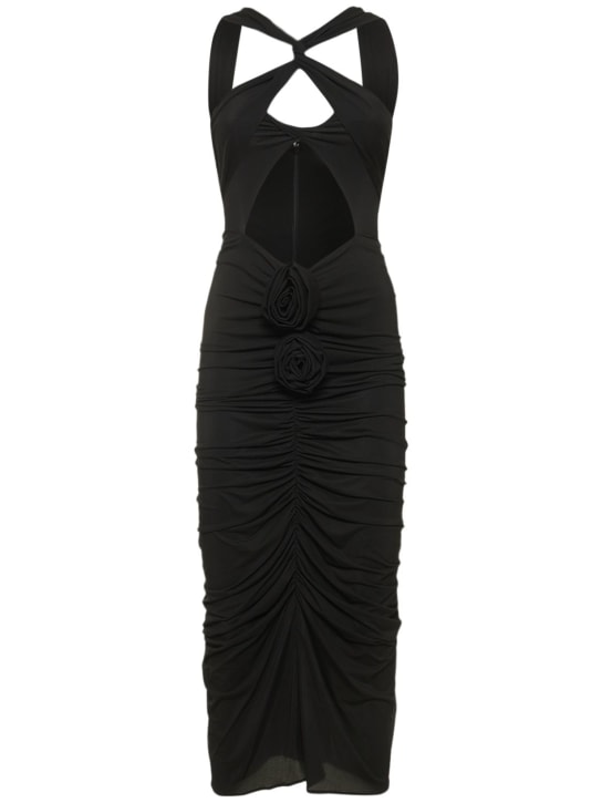Magda Butrym: Vestito midi in crepe di cupro con cutout e fiore - Nero - women_0 | Luisa Via Roma