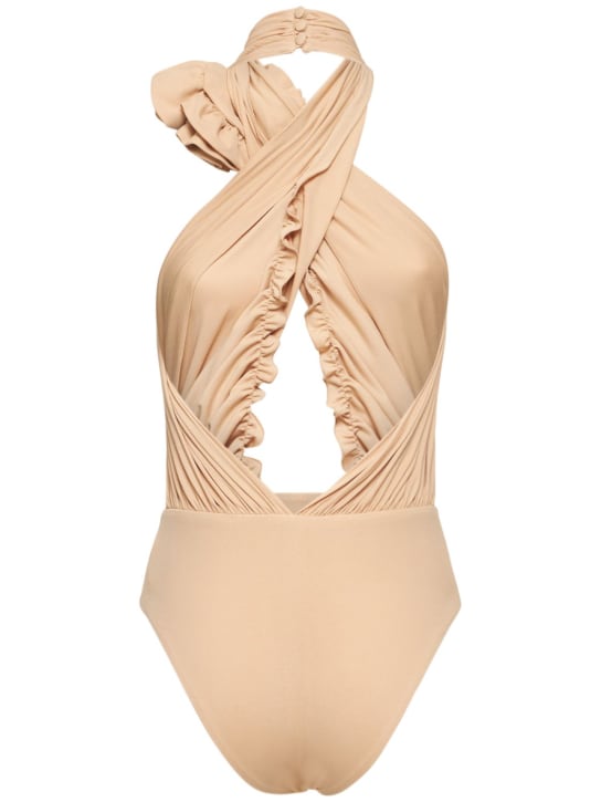 Magda Butrym: Body in jersey con fiore - Beige - women_5 | Luisa Via Roma