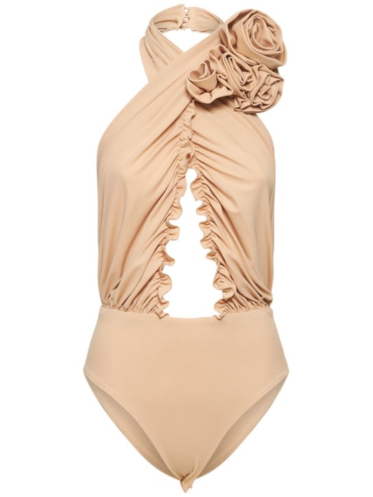 Magda Butrym: Body in jersey con fiore - Beige - women_0 | Luisa Via Roma