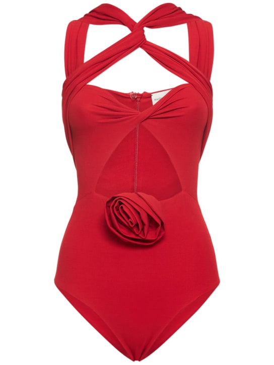 Magda Butrym: Body in jersey con cutout - Rosso - women_0 | Luisa Via Roma