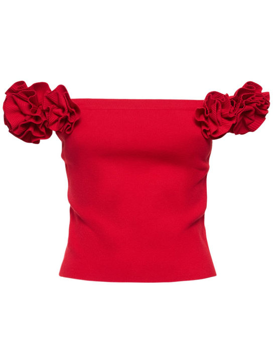 Magda Butrym: Top con spalle scoperte in maglia / fiori 3D - Rosso - women_0 | Luisa Via Roma