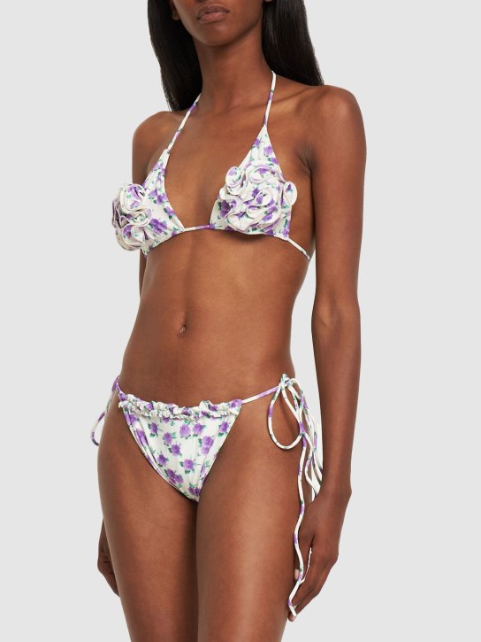 Magda Butrym: Printed 3D flower triangle bikini top - Violet - women_1 | Luisa Via Roma