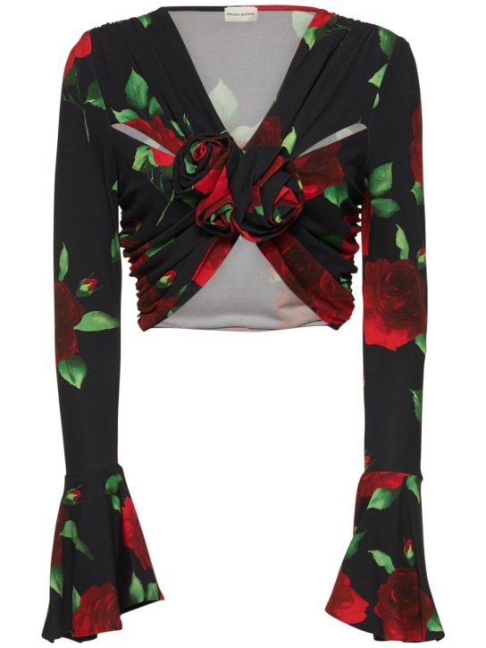 Magda Butrym: Top in jersey stampato con fiori - Black - women_0 | Luisa Via Roma