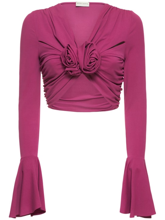 Magda Butrym: Langarm-Shirt mit drapierten Ärmeln und Blumen - Lila - women_0 | Luisa Via Roma