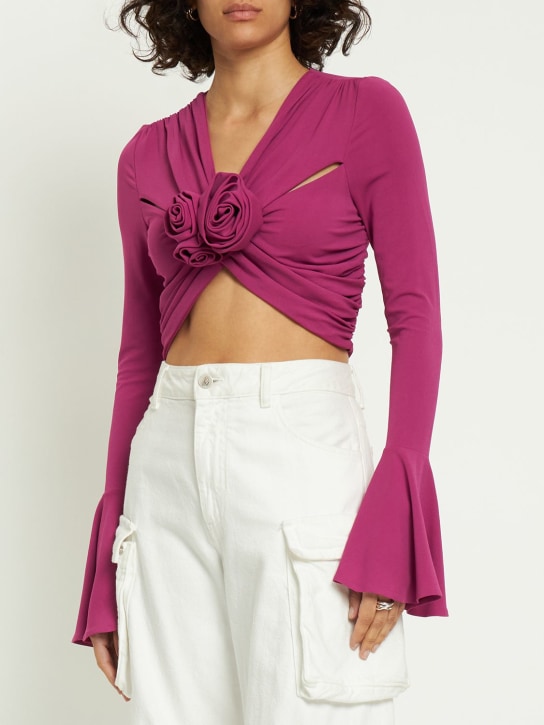 Magda Butrym: Langarm-Shirt mit drapierten Ärmeln und Blumen - Lila - women_1 | Luisa Via Roma