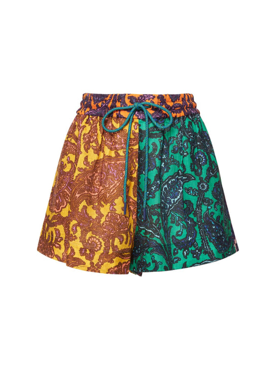 Zimmermann: Shorts de lino estampado - Multicolor - women_0 | Luisa Via Roma