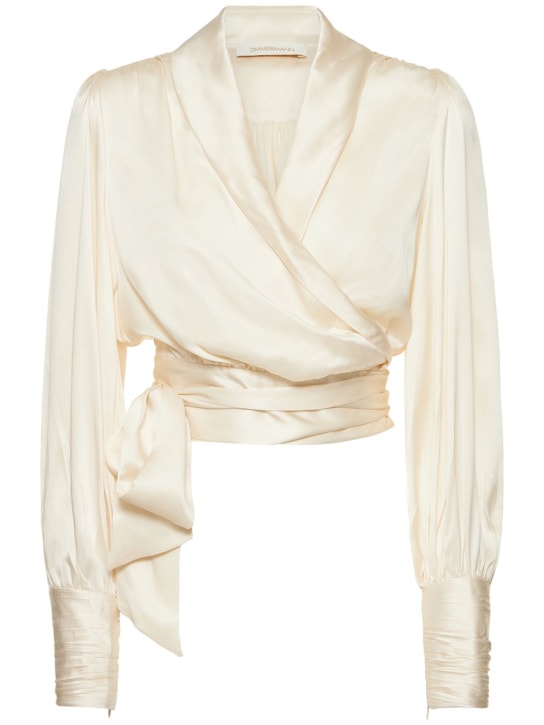 Zimmermann: Silk wrap shirt - Beyaz - women_0 | Luisa Via Roma