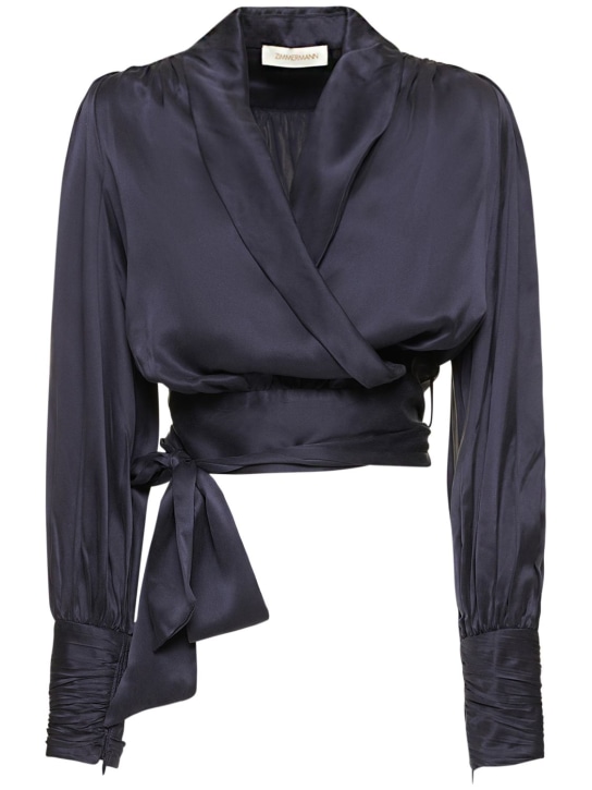 Zimmermann: Silk wrap shirt - Blue - women_0 | Luisa Via Roma