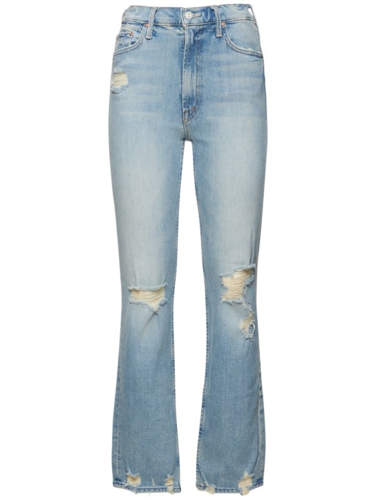 Mother: Jeans cintura alta The Rider de mezcla de algodón - Azul Claro - women_0 | Luisa Via Roma
