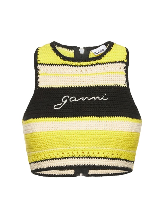 GANNI: Crochet cotton bandeau bikini top - women_0 | Luisa Via Roma