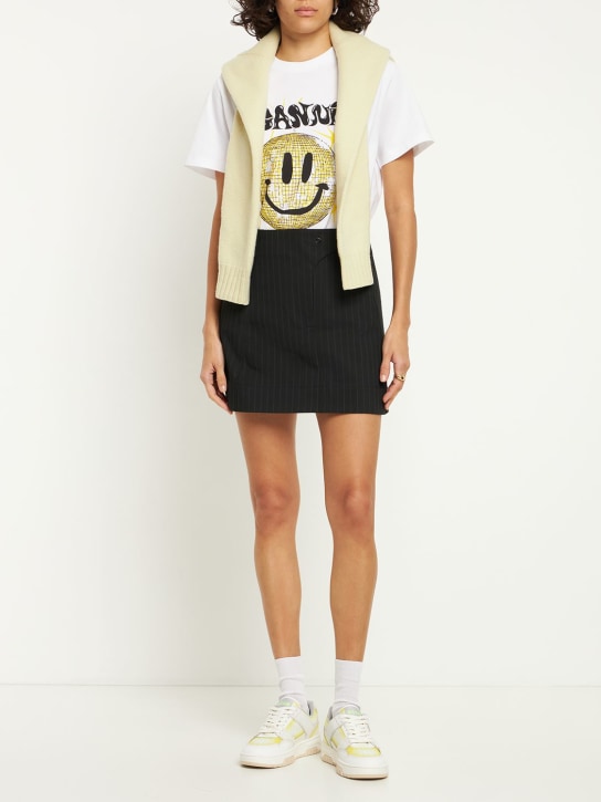 Stretch viscose striped mini skirt - Thumbnail 2