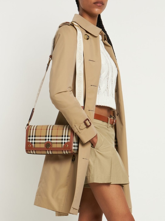 Burberry: Petit sac porté épaule en toile à carreaux Note - Briar Brown - women_1 | Luisa Via Roma