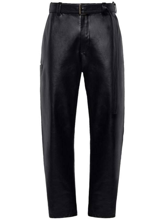 Bottega Veneta: Belted leather pants - Siyah - men_0 | Luisa Via Roma