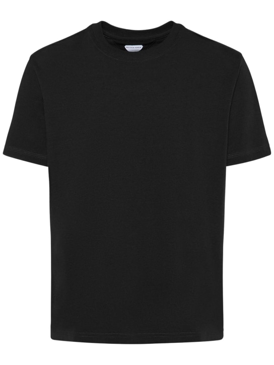 Bottega Veneta: Camiseta de jersey de algodón ligero - Negro - men_0 | Luisa Via Roma