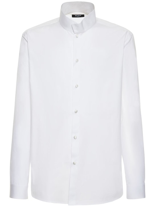 Balmain: Covered cotton satin shirt - White - men_0 | Luisa Via Roma