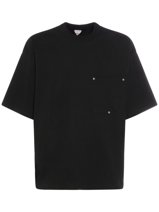 Bottega Veneta: Camiseta de jersey de algodón - Negro - men_0 | Luisa Via Roma