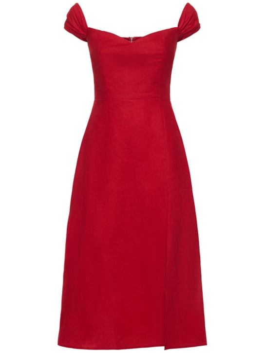 Reformation: Bridgton off-shoulder linen midi dress - Red - women_0 | Luisa Via Roma
