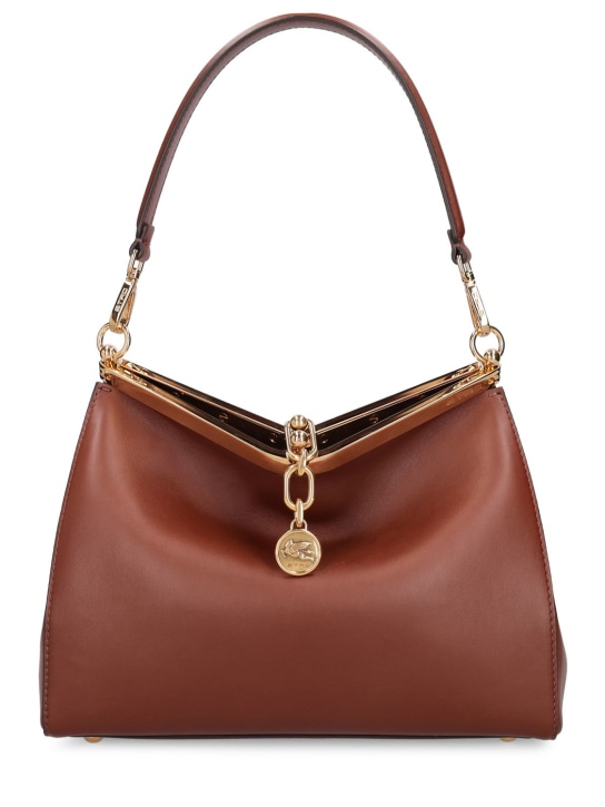 Etro: Medium Vela leather shoulder bag - Brown - women_0 | Luisa Via Roma