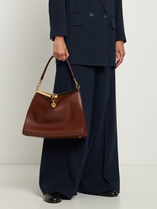 Etro: Large Vela leather shoulder bag - Brown - women_1 | Luisa Via Roma