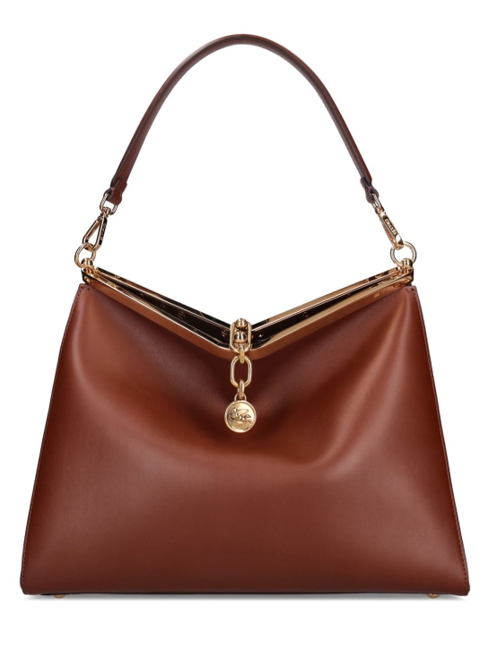 Etro: Large Vela leather shoulder bag - Brown - women_0 | Luisa Via Roma